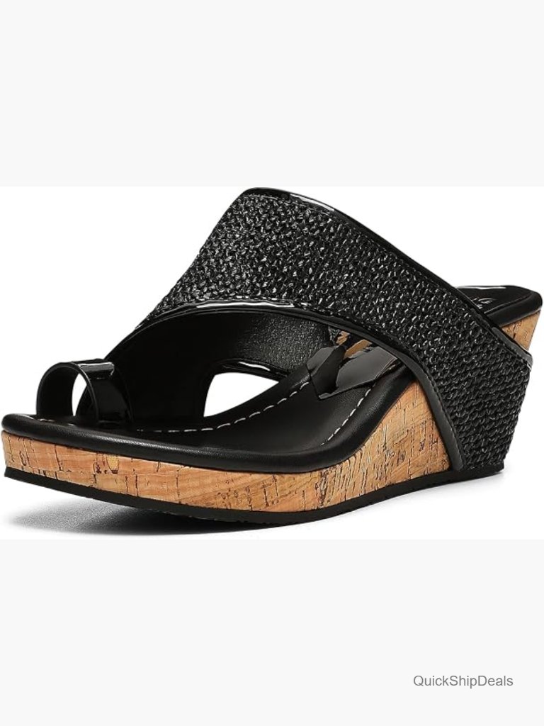 Comfortable Platform Wedge Sandals With Memory Foam Insole Faux Leather